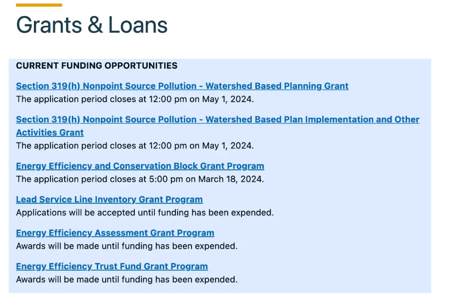 List of available IEPA grants