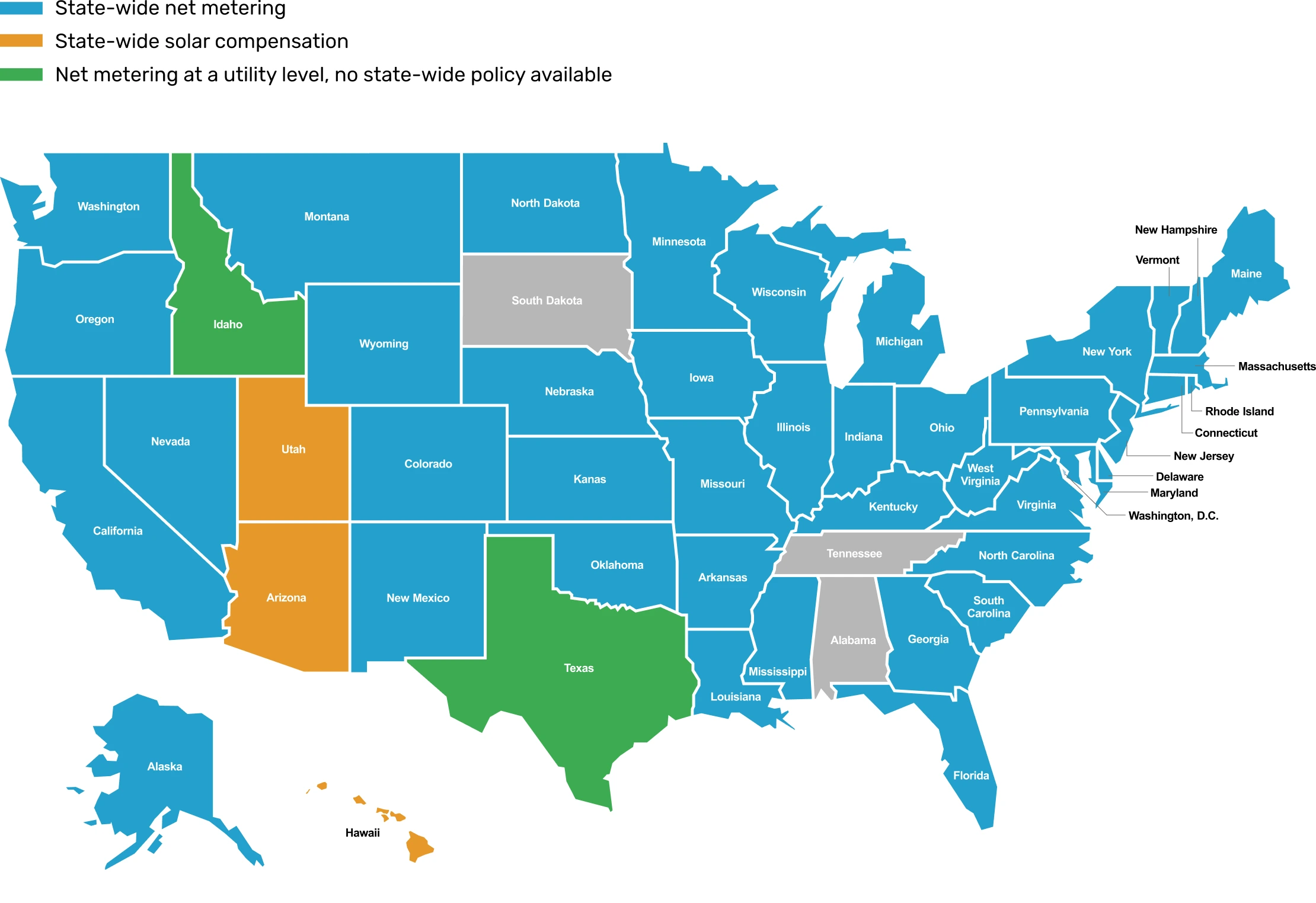 Solar energy incentives distribution in the United States