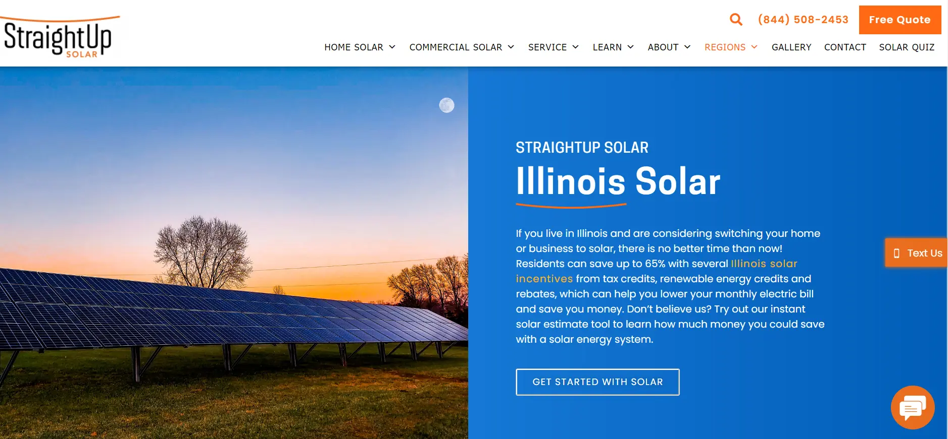 StraightUP Solar website homepage