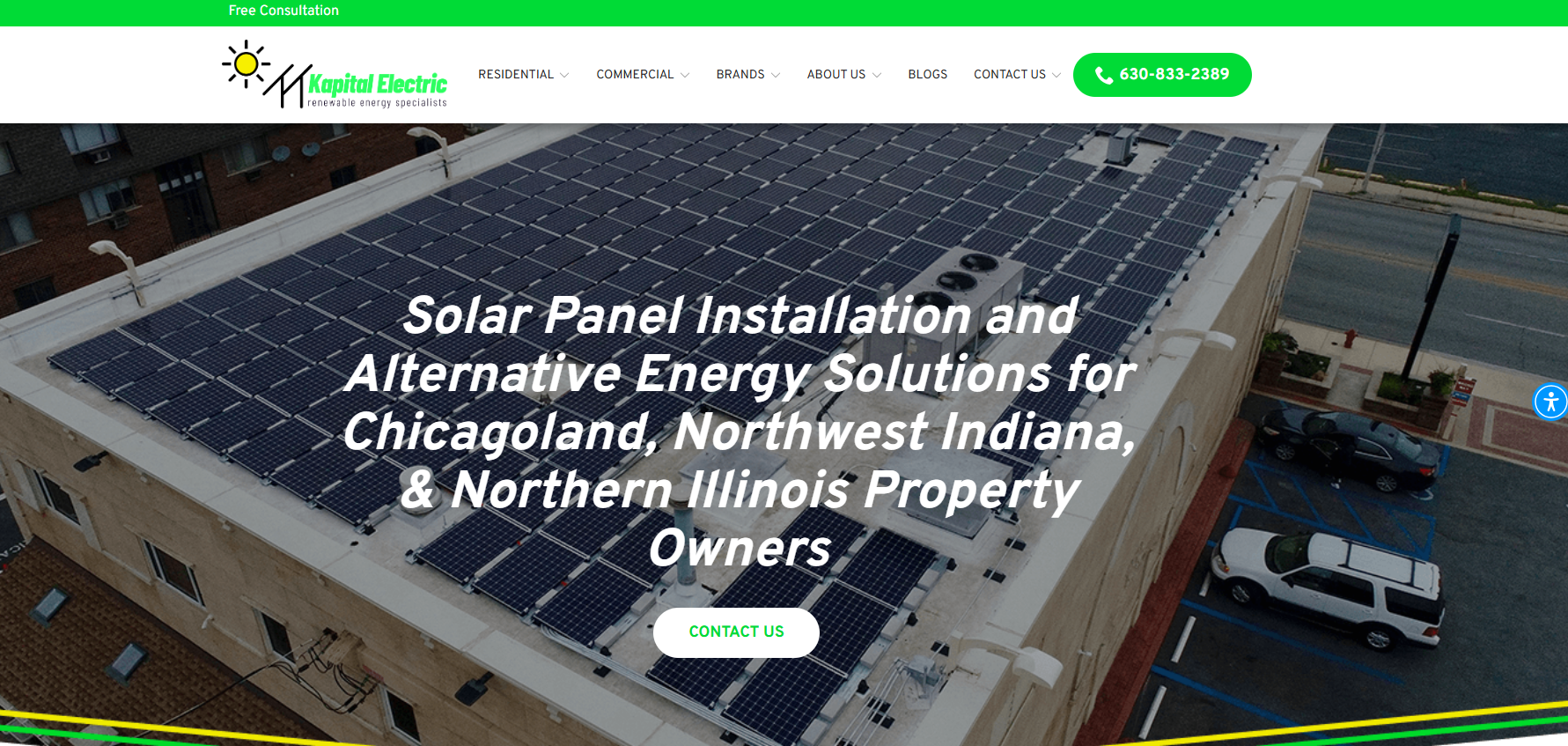 Kapital Electric homepage, a solar panel installer in Chicago