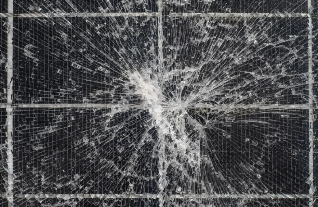 Solar panel cracks caused by hail