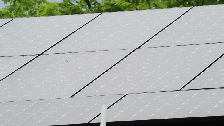 Solar panels on top of a building