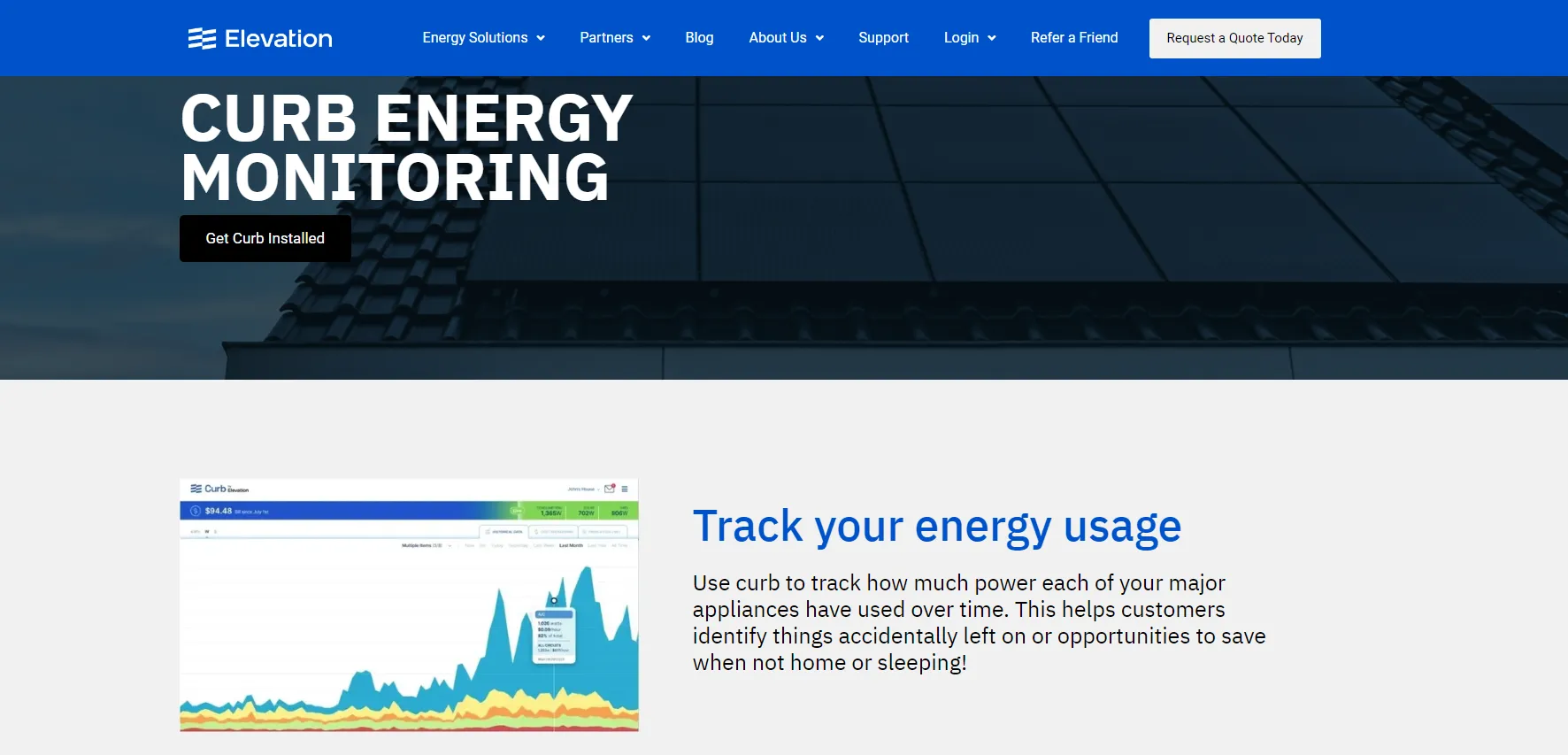 The homepage of Curb Energy Monitoring