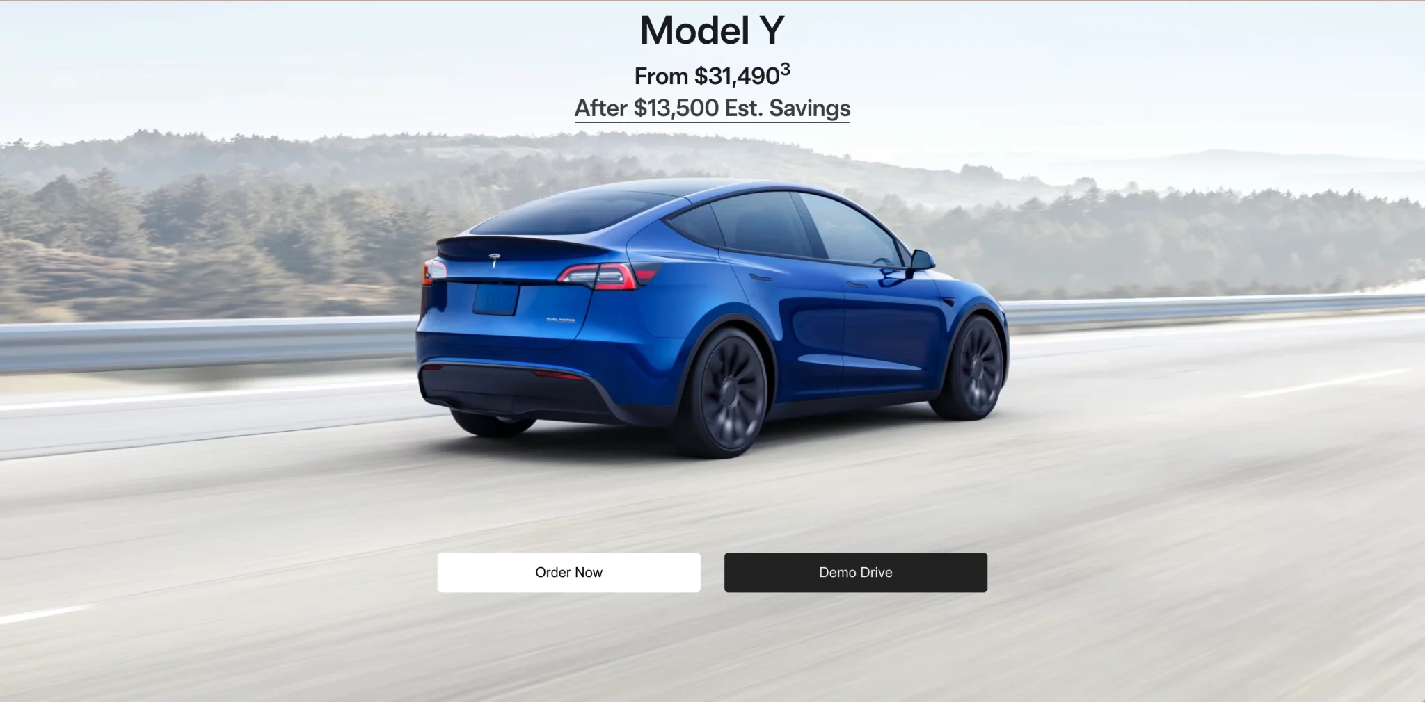 The homepage of the Tesla website
