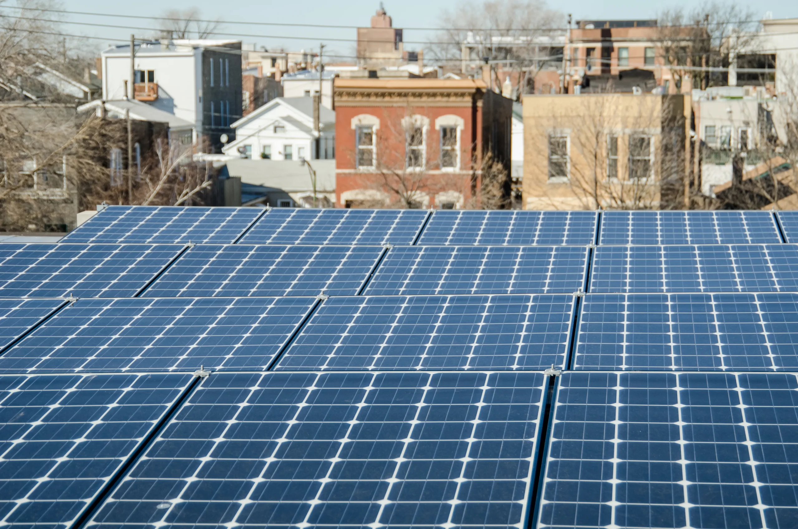 Solar panels installed on the rooftop of the building in Chicago