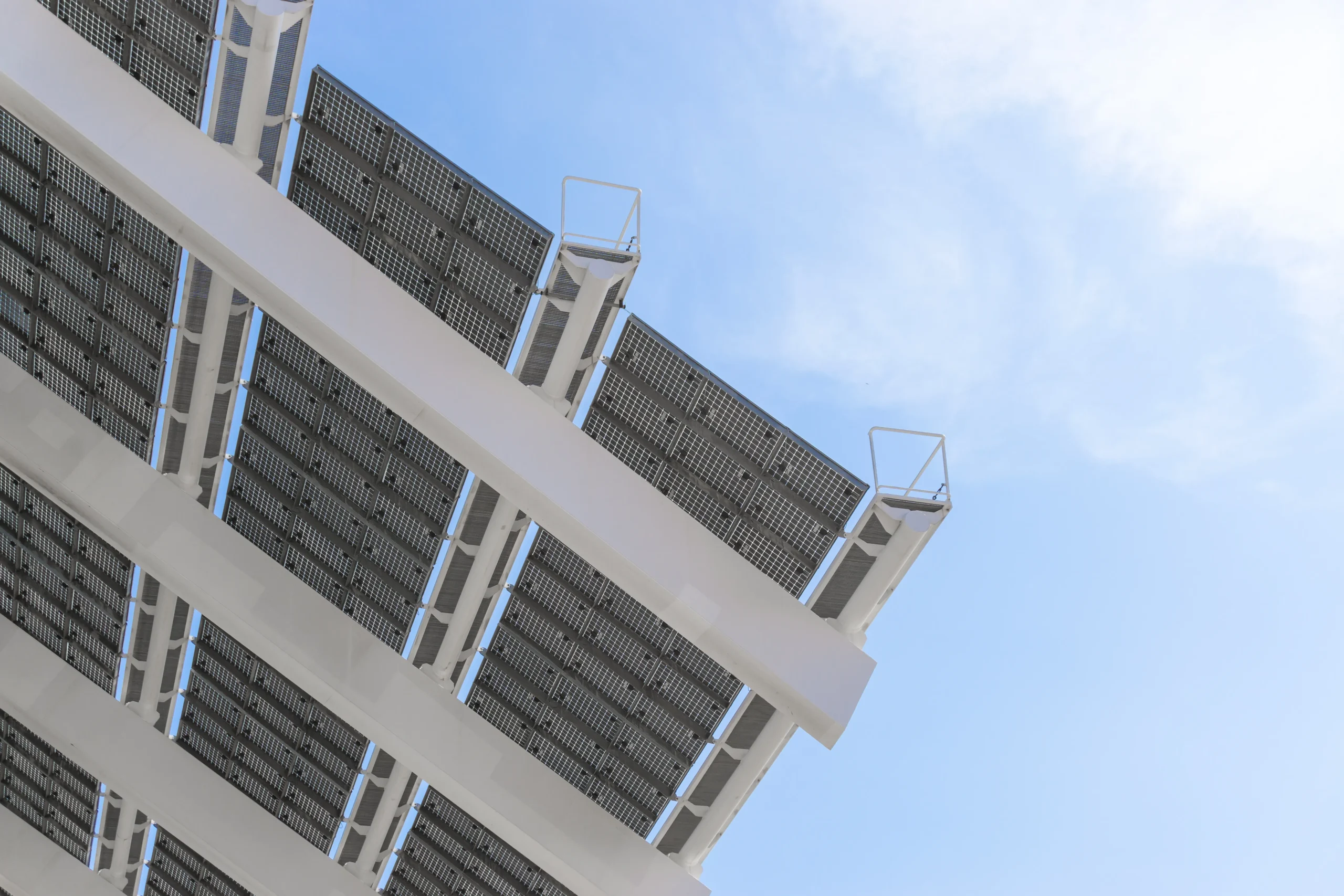 Solar panels on a pergola on a sunny day