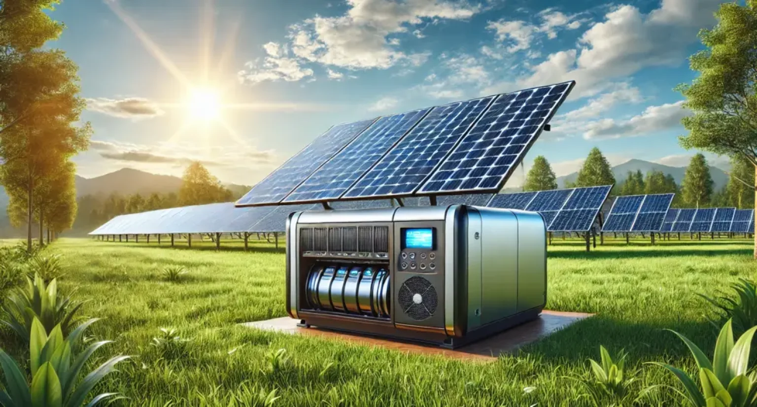 The picture of a solar panel generator and a solar panel field
