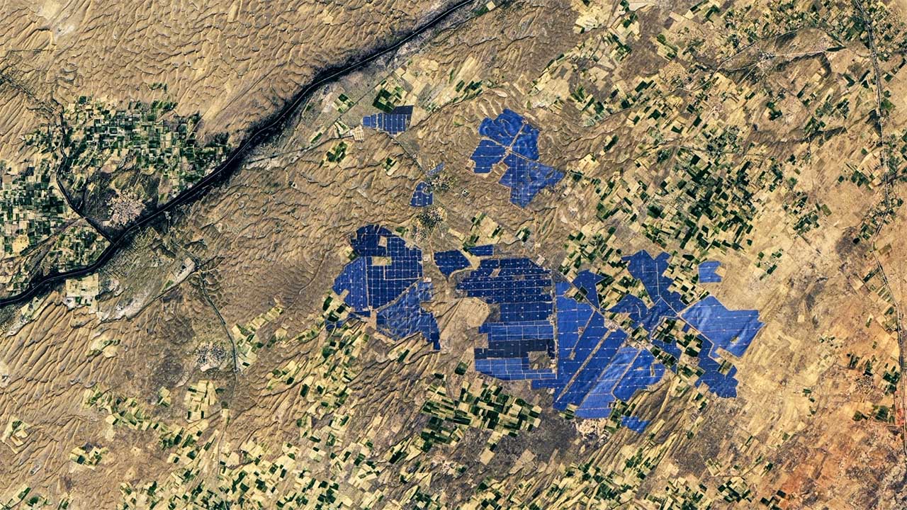 Aerial view of Bhadla Solar Park in India