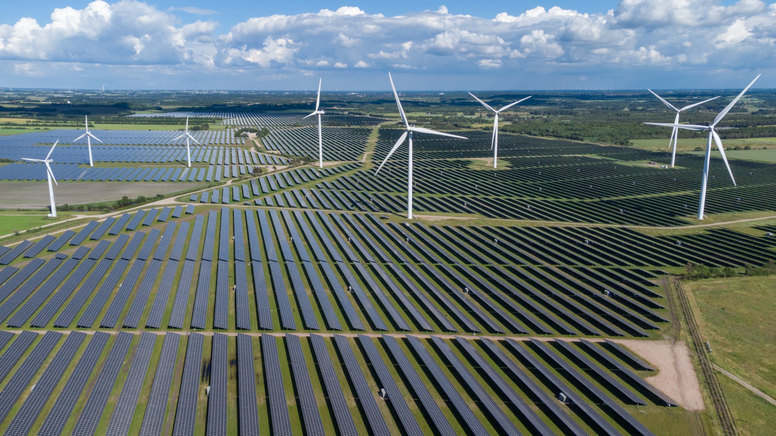 Aerial view of the large solar park in Europe