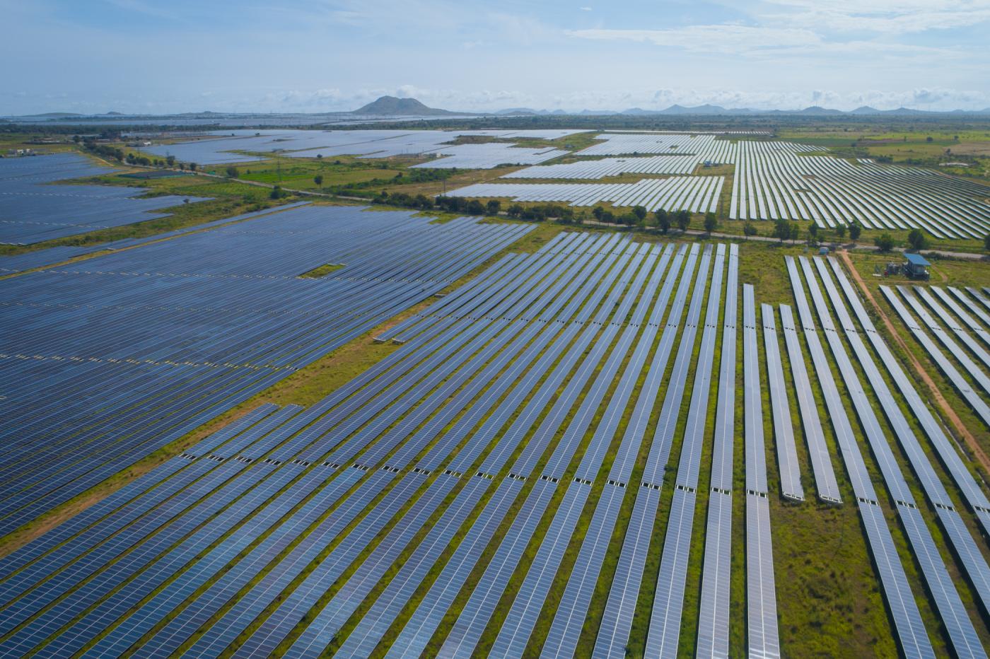 Aerial view of Pavagada Solar Park in India