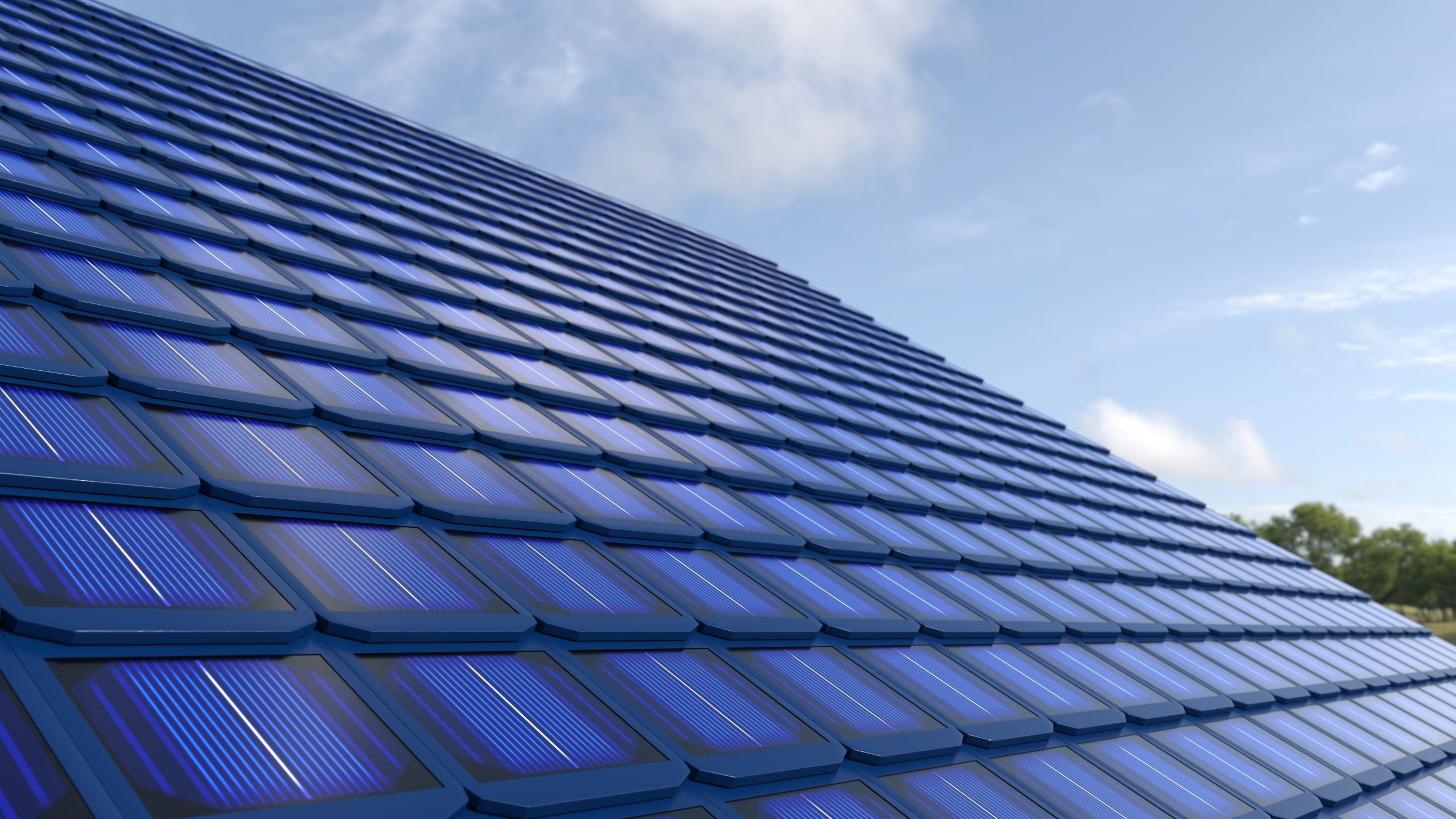A roof covered with solar tiles