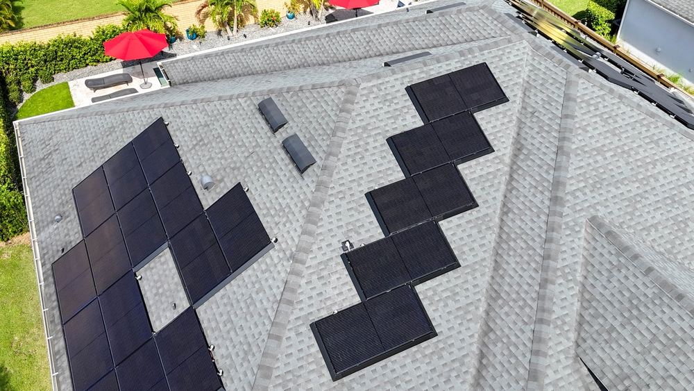 Rooftop with Tesla solar panels installed on top